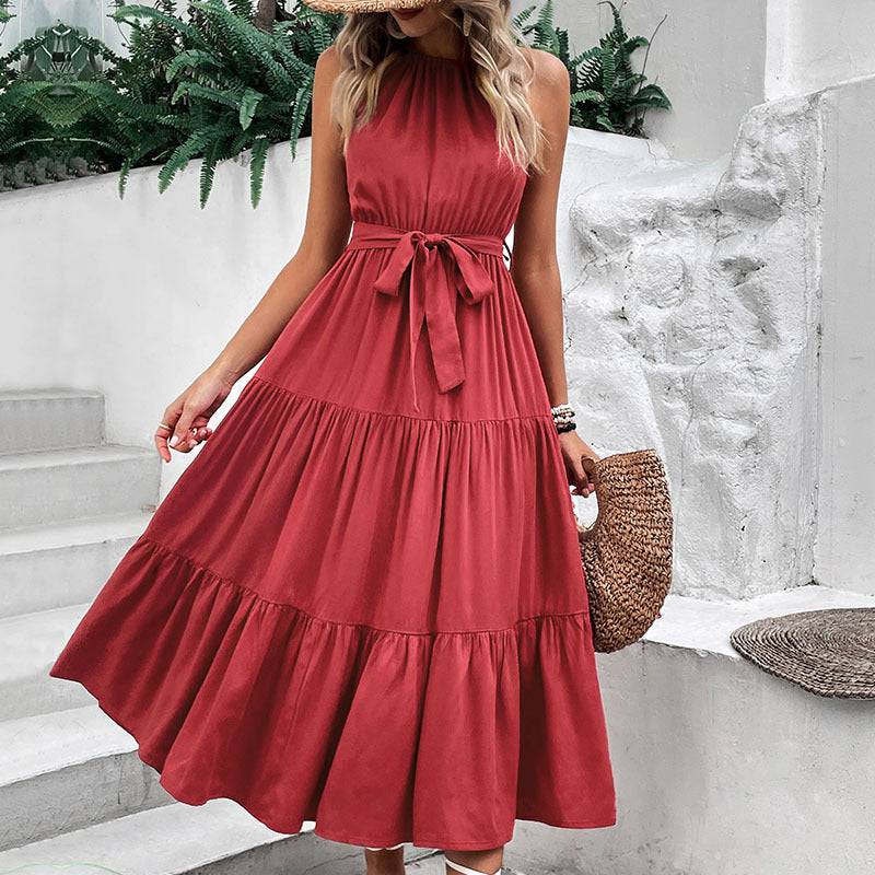 Tie Belt Tiered Midi Dress - Guy Christopher 