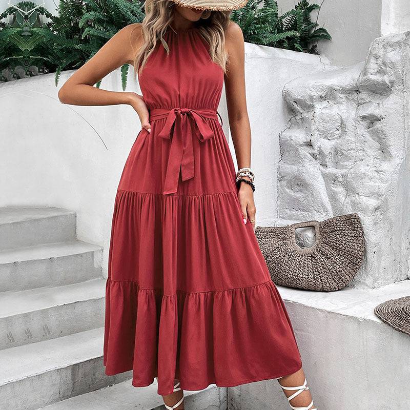 Tie Belt Tiered Midi Dress - Guy Christopher 