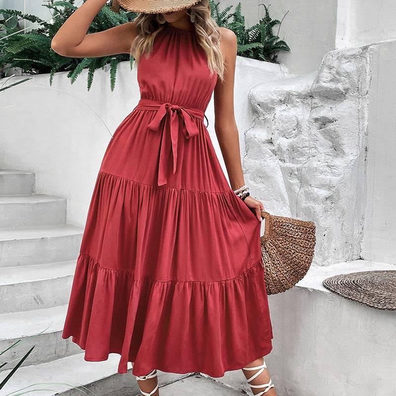 Tie Belt Tiered Midi Dress - Guy Christopher 