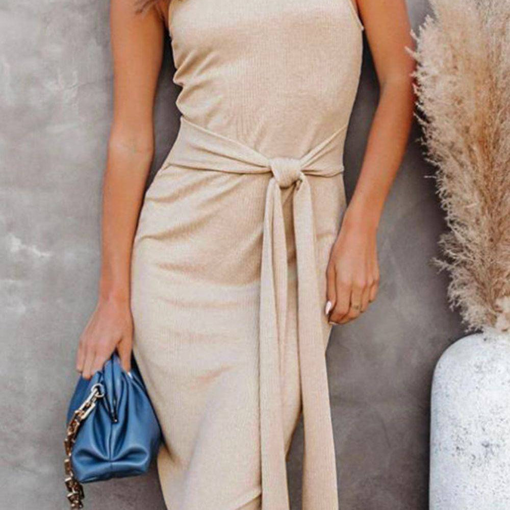 Tie Front One-Shoulder Sleeveless Dress - Guy Christopher 