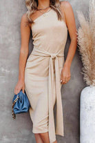 Tie Front One-Shoulder Sleeveless Dress - Guy Christopher 
