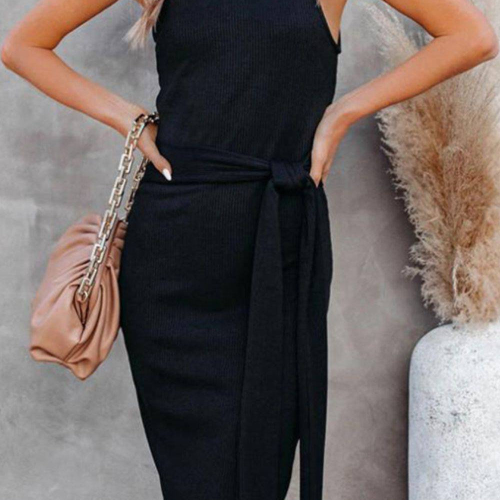 Tie Front One-Shoulder Sleeveless Dress - Guy Christopher 