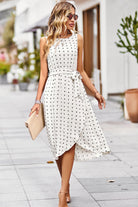 Swiss Dot Tie Belt Sleeveless Dress - Guy Christopher 