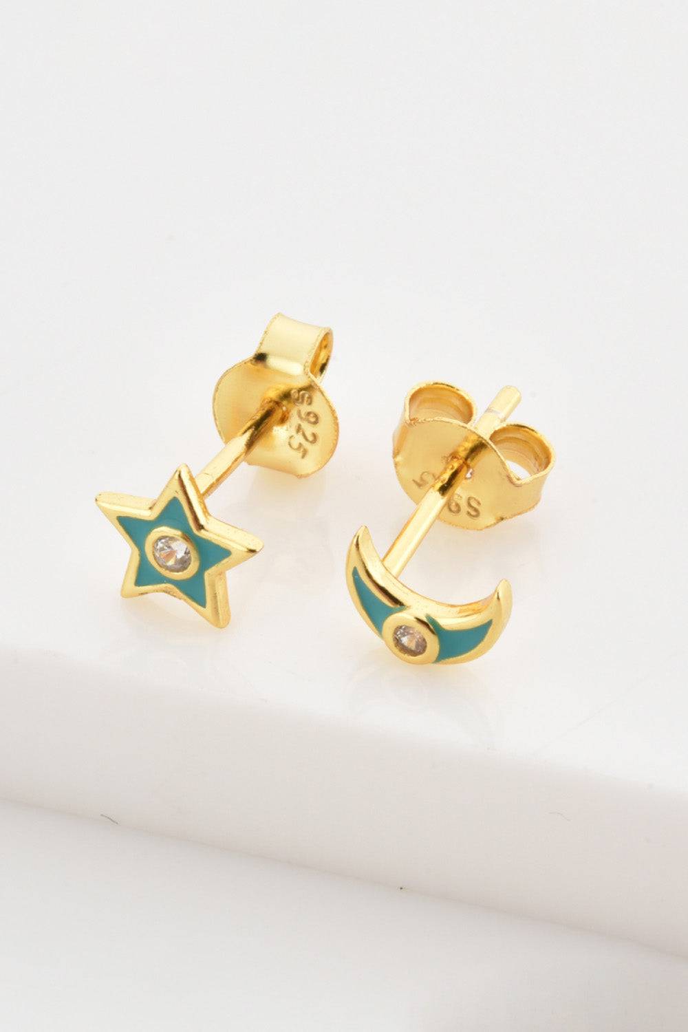 Star and Moon Zircon Mismatched Earrings - Guy Christopher 