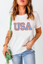 USA Graphic Embroidered Round Neck T-Shirt - Unleash Your Inner Goddess with this Fashion-Forward Statement Piece. - Guy Christopher 
