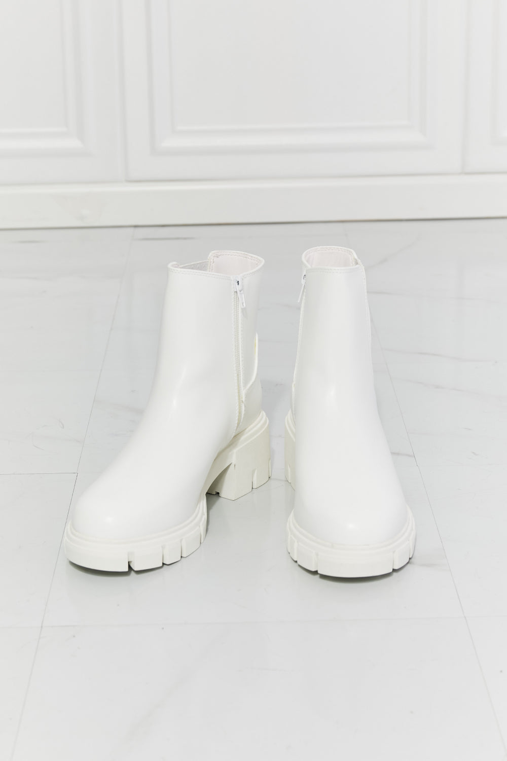 Walk Your Love Story in Style - Embody Urban Chic Dreams with What It Takes Lug Sole Chelsea Boots in White - Guy Christopher 