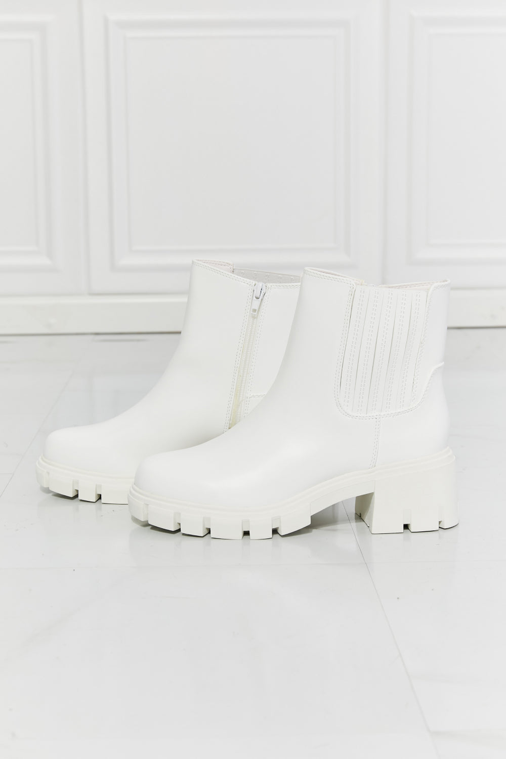 Walk Your Love Story in Style - Embody Urban Chic Dreams with What It Takes Lug Sole Chelsea Boots in White - Guy Christopher 
