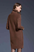 Woven Right Full Size Mixed Knit Cowl Neck Dropped Shoulder Sweater Dress - Guy Christopher 