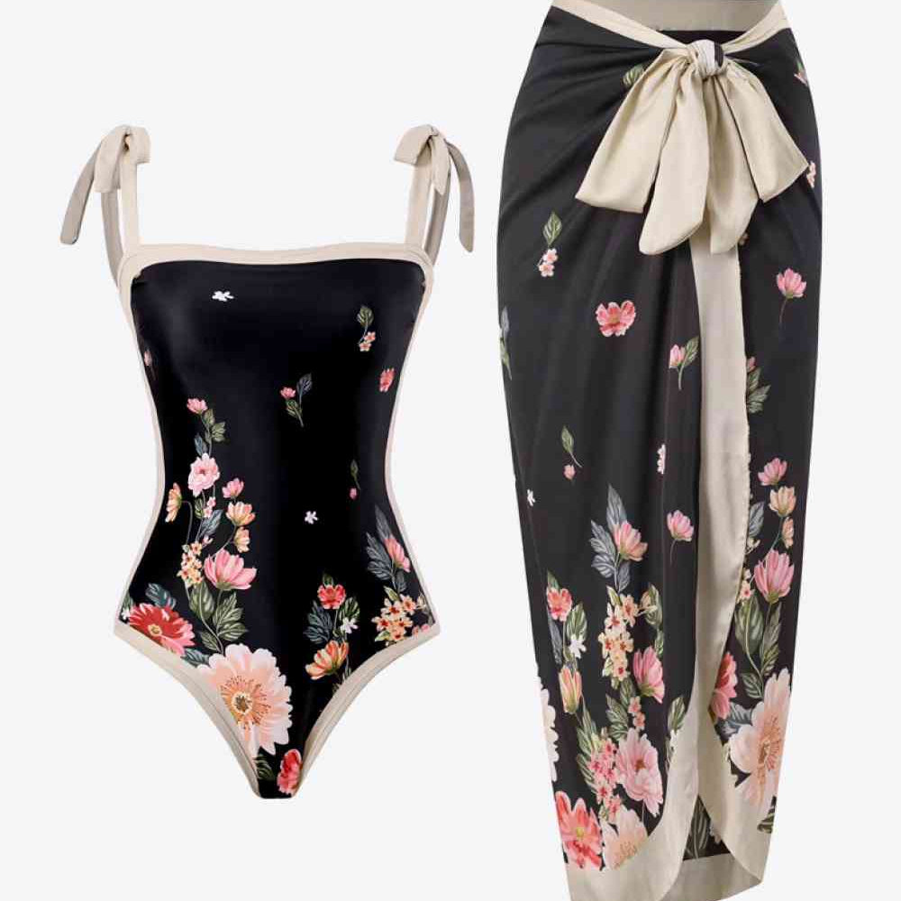 Floral Tie-Shoulder Two-Piece Swim Set