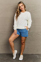 Zenana Cozy Season High Low Waffle Sweater Pullover in Ivory - Guy Christopher 