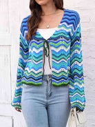 Striped Openwork Tied Cardigan - Guy Christopher 