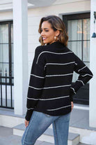 Striped Round Neck Long Sleeve Sweater - Guy Christopher 