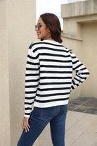 Striped Round Neck Button-Down Dropped Shoulder Cardigan - Guy Christopher 