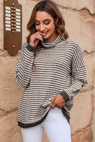 Striped Drop Shoulder Turtleneck Sweater - Guy Christopher 