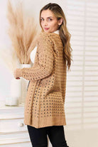 Woven Right Openwork Horizontal Ribbing Open Front Cardigan - Guy Christopher 