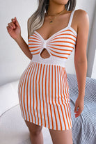 Striped Cutout Spaghetti Strap Knit Dress - Guy Christopher 