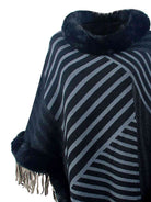 Striped Fringe Hem Poncho - Guy Christopher 