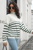 Striped Turtleneck Drop Shoulder Sweater - Guy Christopher 