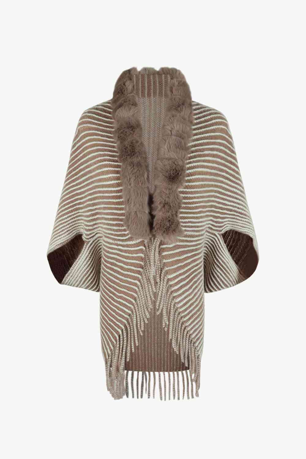 Striped Open Front Fringe Poncho - Guy Christopher 