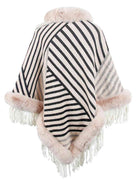 Striped Fringe Hem Poncho - Guy Christopher 