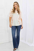 BOMBOM She's Blossoming Floral Contrast Knit Top in Blush - Guy Christopher 