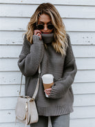 Turtleneck Dropped Shoulder Slit Sweater - Guy Christopher 