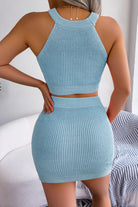 Heart Contrast Ribbed Sleeveless Knit Top and Skirt Set - Guy Christopher 