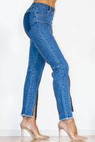 Zip Detail Slit Long Jeans - Guy Christopher 