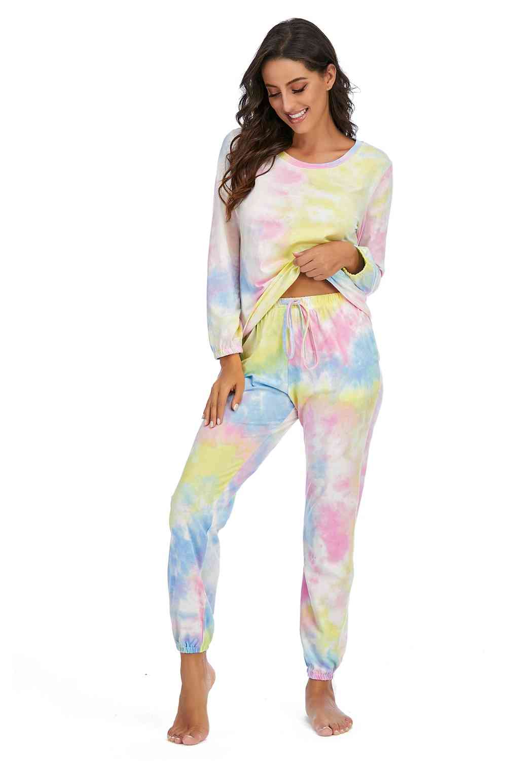 Tie-Dye Top and Drawstring Pants Lounge Set - Guy Christopher 