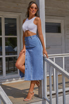 Split Buttoned Denim Skirt - Guy Christopher 