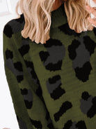 Leopard Mock Neck Dropped Shoulder Sweater - Guy Christopher 
