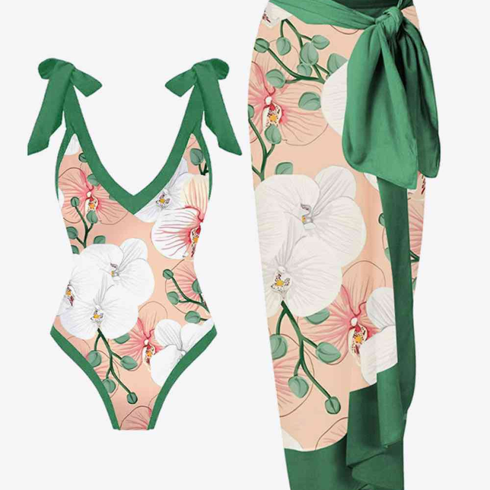 Floral V-Neck Two-Piece Swim Set