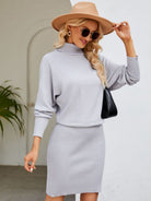 Turtle Neck Long Sleeve Ribbed Sweater Dress - Guy Christopher 