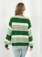 Striped V-Neck Long Sleeve Knit Top - Guy Christopher 