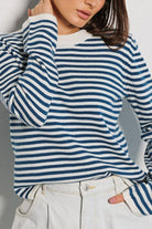 Striped Round Neck Long Sleeve Sweater - Guy Christopher 