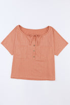 Tied Round Neck Buttoned Top - Guy Christopher 