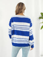 Striped V-Neck Long Sleeve Knit Top - Guy Christopher 