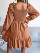 Smocked Flounce Sleeve Square Neck Dress - Guy Christopher 