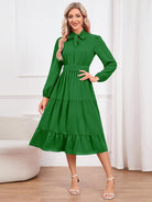 Tie Neck Long Sleeve Tiered Dress - Guy Christopher 