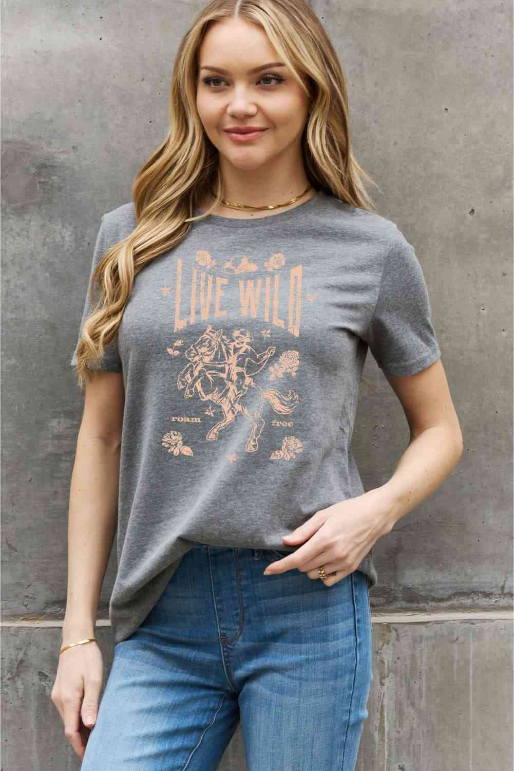 Simply Love Simply Love Full Size LIVE WILD ROAM FREE Graphic Cotton Tee - Guy Christopher 