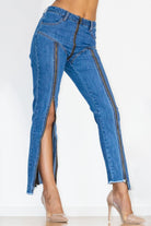 Zip Detail Slit Long Jeans - Guy Christopher 