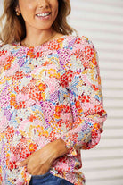Double Take Floral Print Long Puff Sleeve Blouse - Guy Christopher 