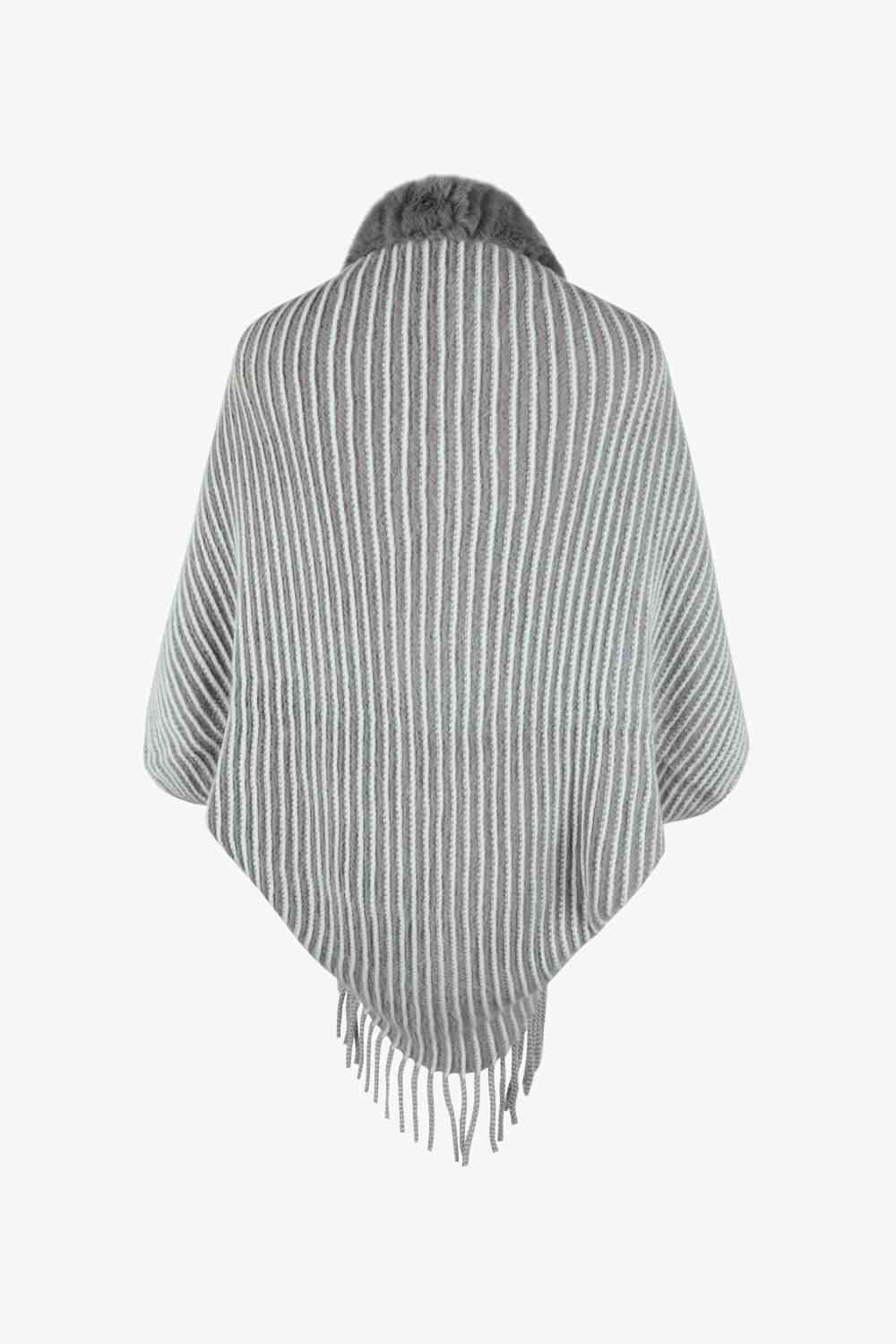 Striped Open Front Fringe Poncho - Guy Christopher 