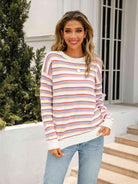 Striped Drop Shoulder Knit Top - Guy Christopher 