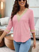 V-Neck Eyelet Blouse - Guy Christopher 