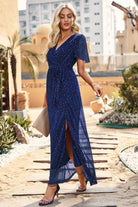 Surplice Neck High Slit Glitter Maxi Dress - Guy Christopher 