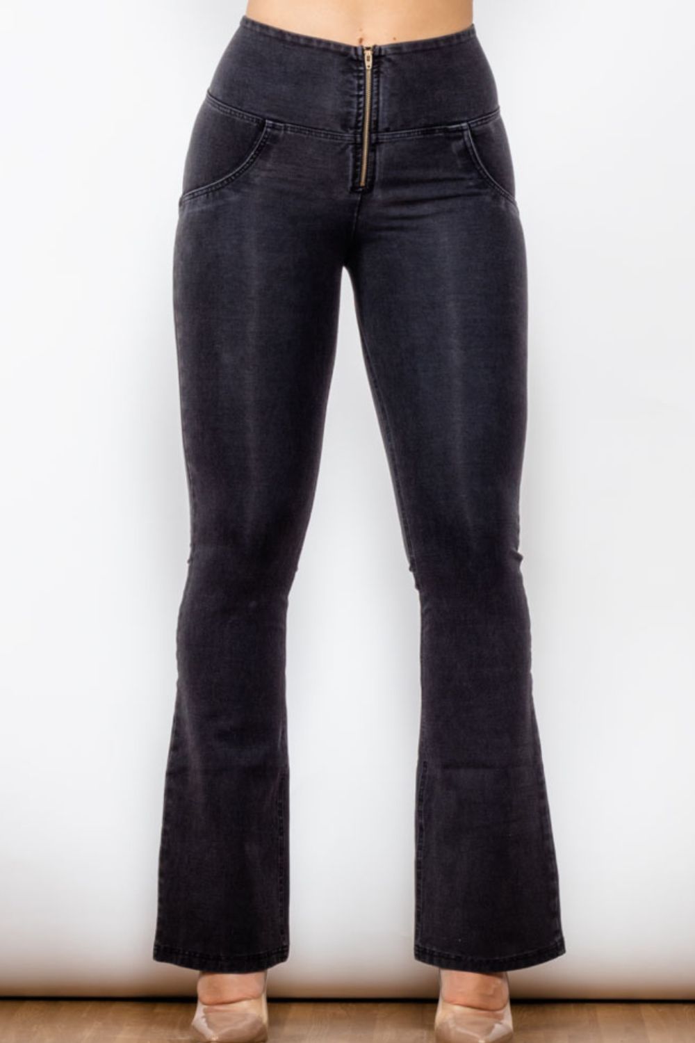 Zip Detail Flare Long Jeans - Guy Christopher 