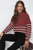 Striped Zip-Up Long Sleeve Ribbed Sweater - Guy Christopher 