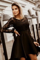 Spliced Lace High-Low Long Sleeve Dress - Guy Christopher 