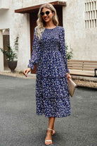 Smocked Flounce Sleeve Midi Dress - Guy Christopher 